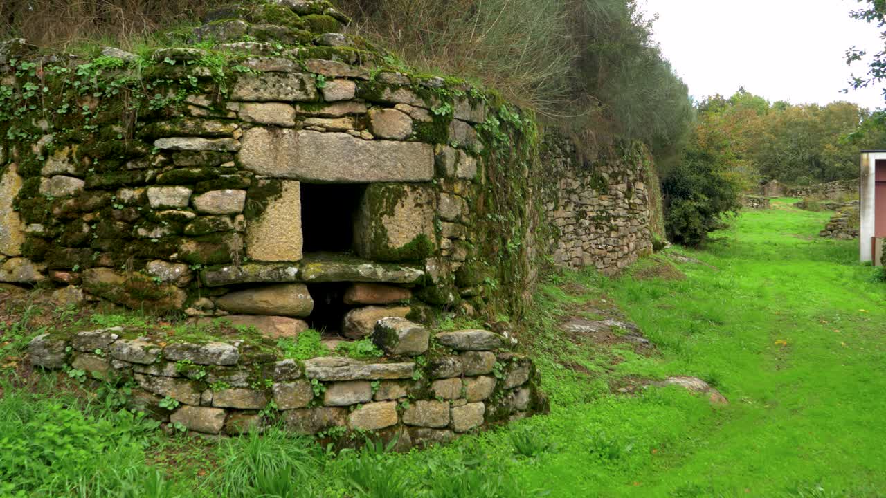 Stone structure in Aldea de Saa, ethnographic town in Vilar de Santos, Ourense, Galicia, Spain