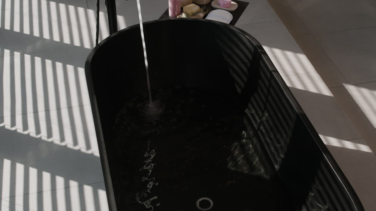 Modern Black Bathtub Filling with Spa Accessories