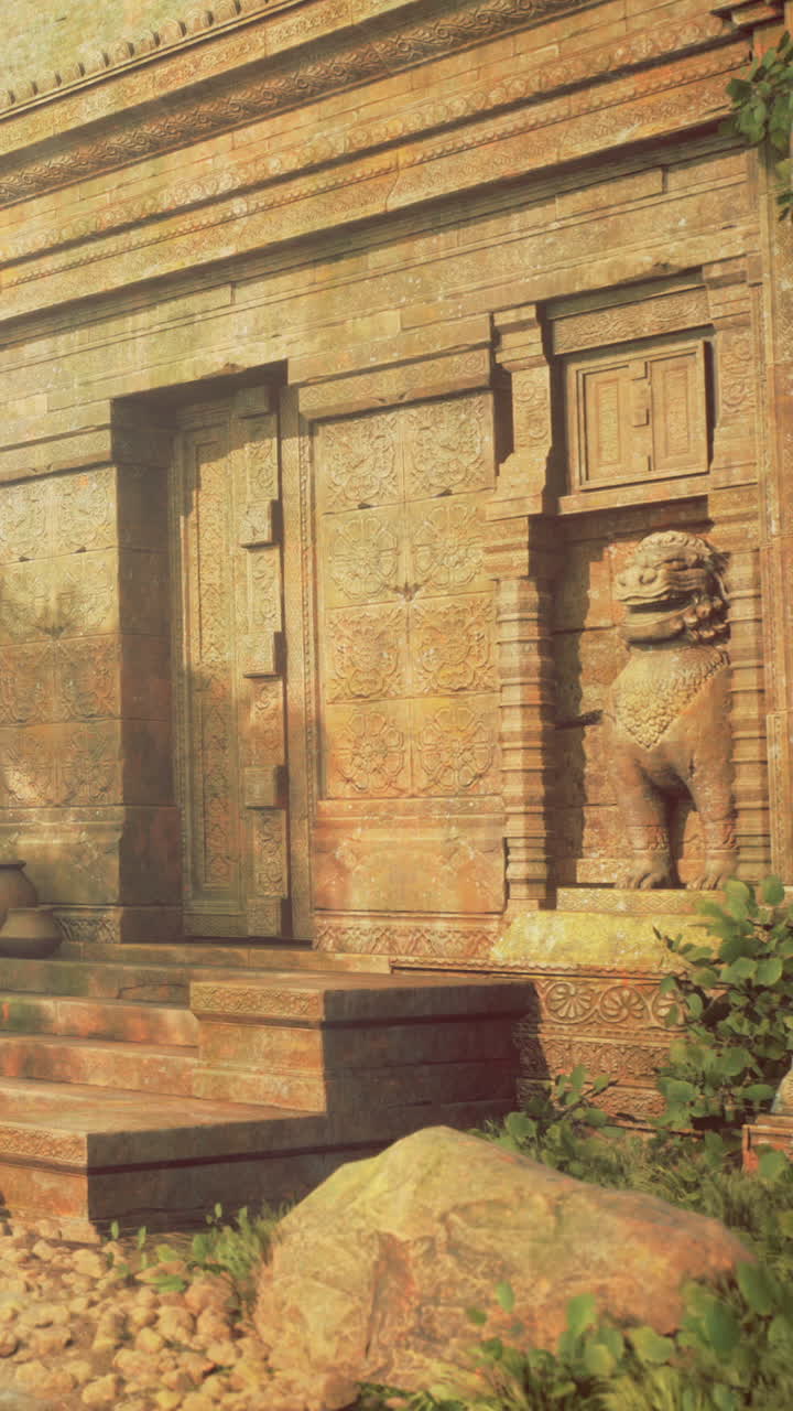 Antigua estructura de piedra con grabados detallados en un sitio histórico.