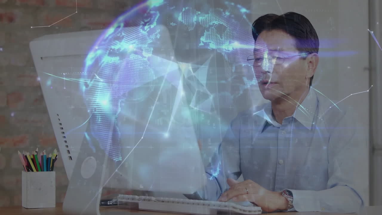 컴퓨터를 이용한 전 세계 및 아시아 사업가 연결망의 애니메이션