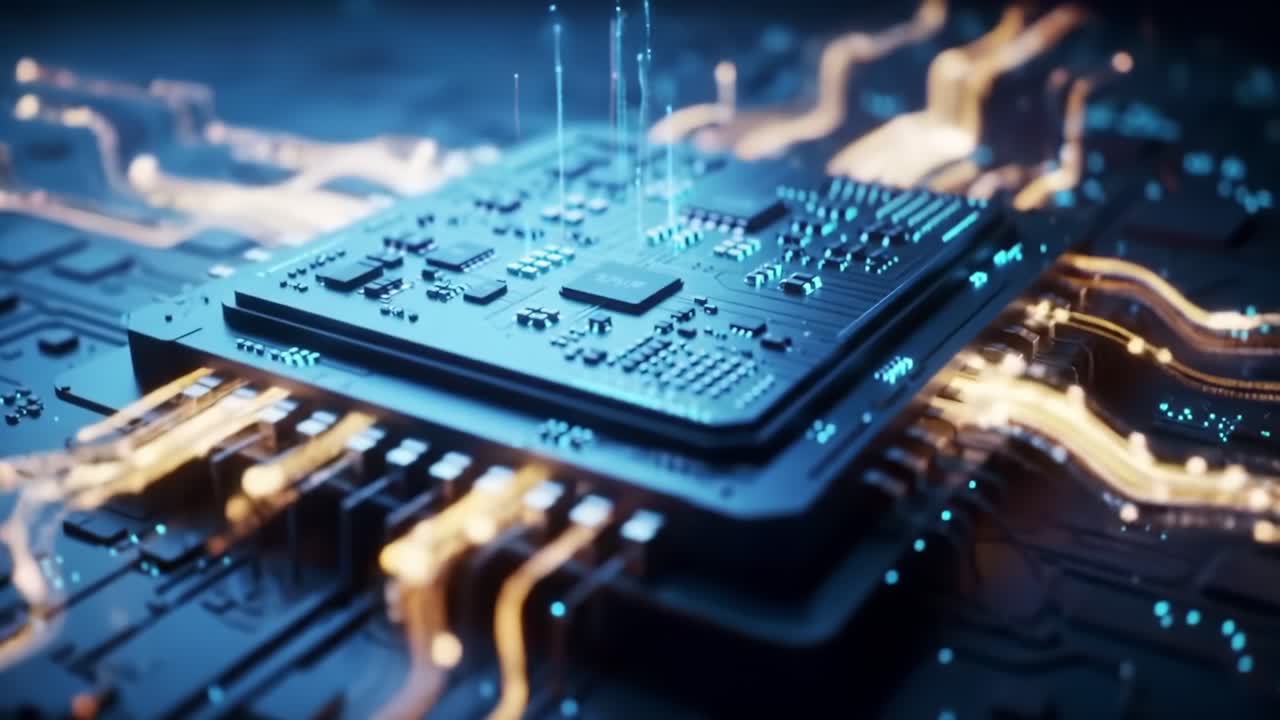 Exploring the Intricate Design and Functionality of a Modern Microprocessor Amidst a Complex Circuit Board in a High-Tech Environment