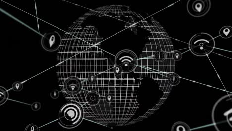 animation of network of connections with icons over globe