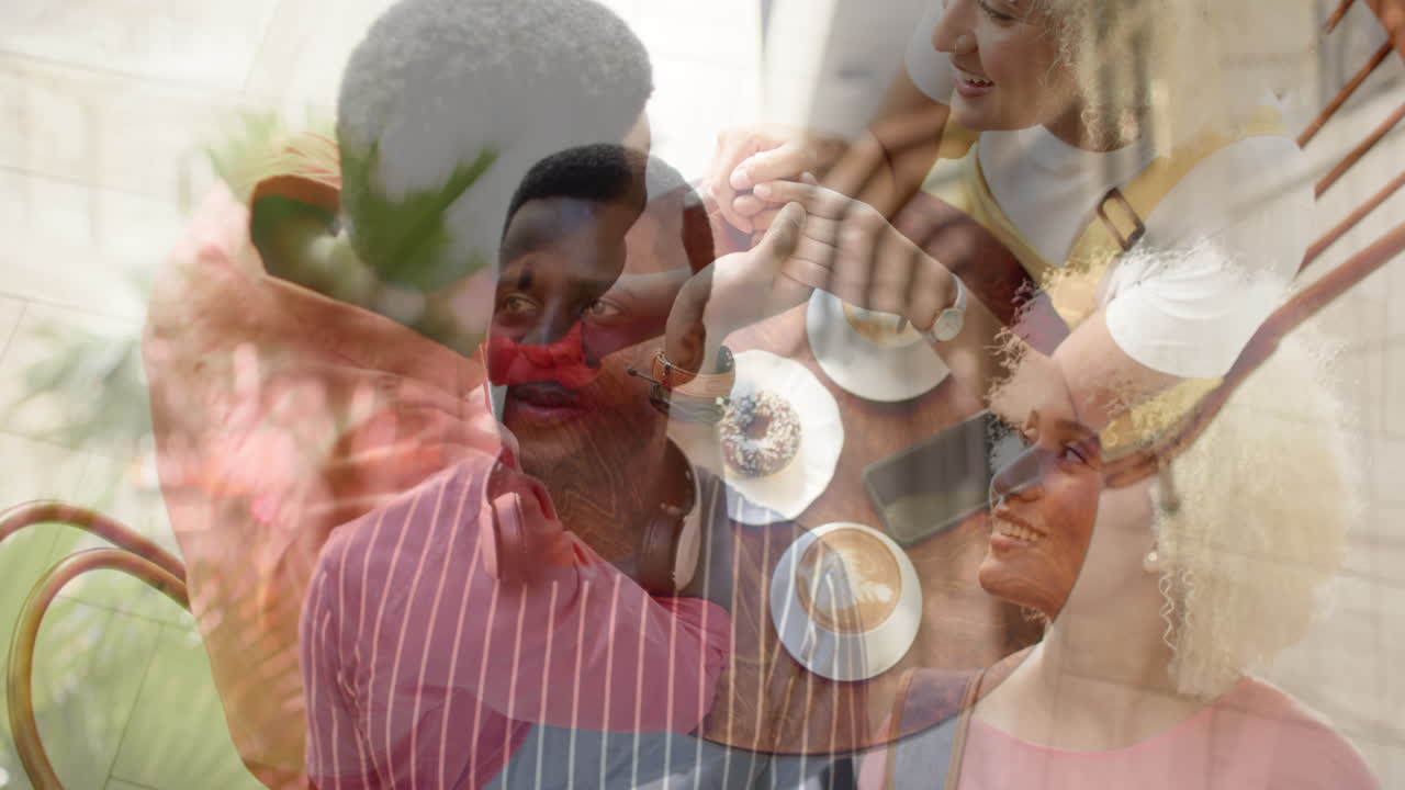 Vacation montage of African American man and biracial woman on a city break