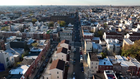 rising aerial reveals urban city residential neighborhood housing