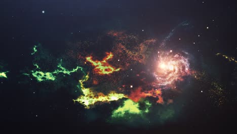 a galaxy moving around a nebula cloud in the universe