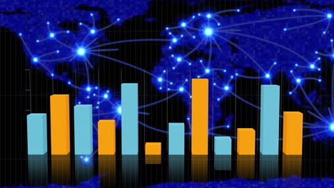 bar graphs on a world map background