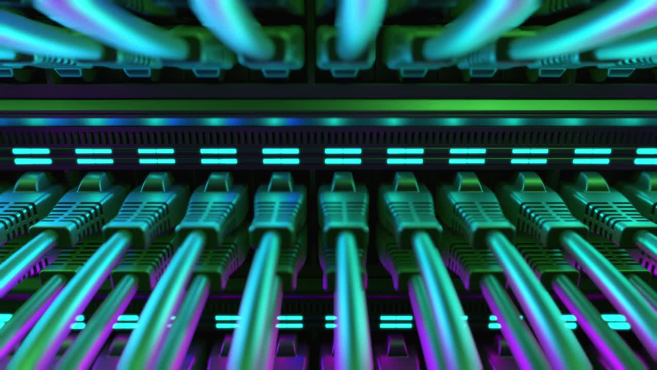 interruptor de red de internet con cables ethernet conectados.