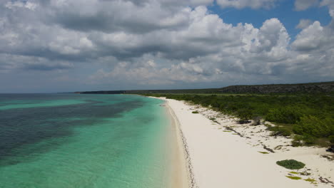 hermosa playa de arena con agua clara del mar del caribe y coral