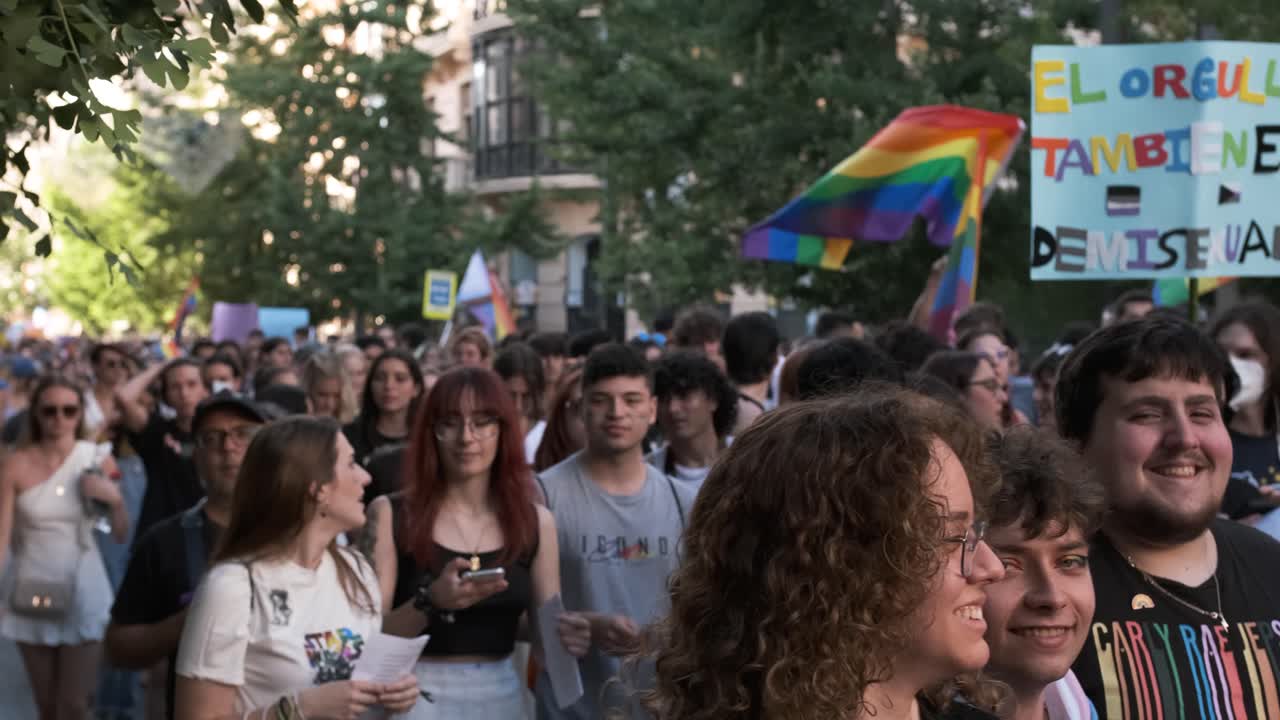 GRANADA, SPAIN - JUNE 28, 2022: Many people at the pride manifestation, LGBT+ community