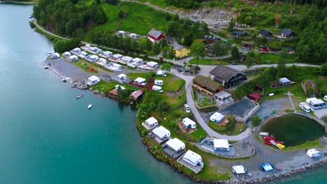 beautiful nature norway aerial view of the campsite to relax.