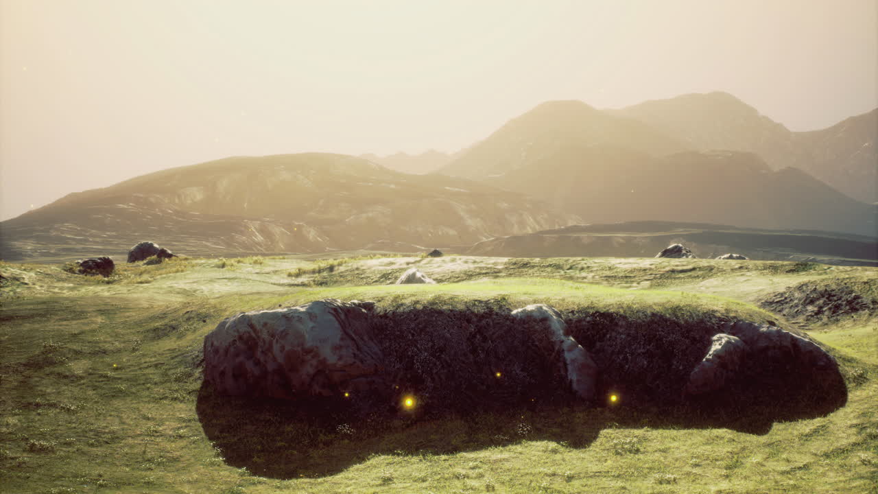 Sunrise over ancient stones reveals natures serene beauty in remote landscape