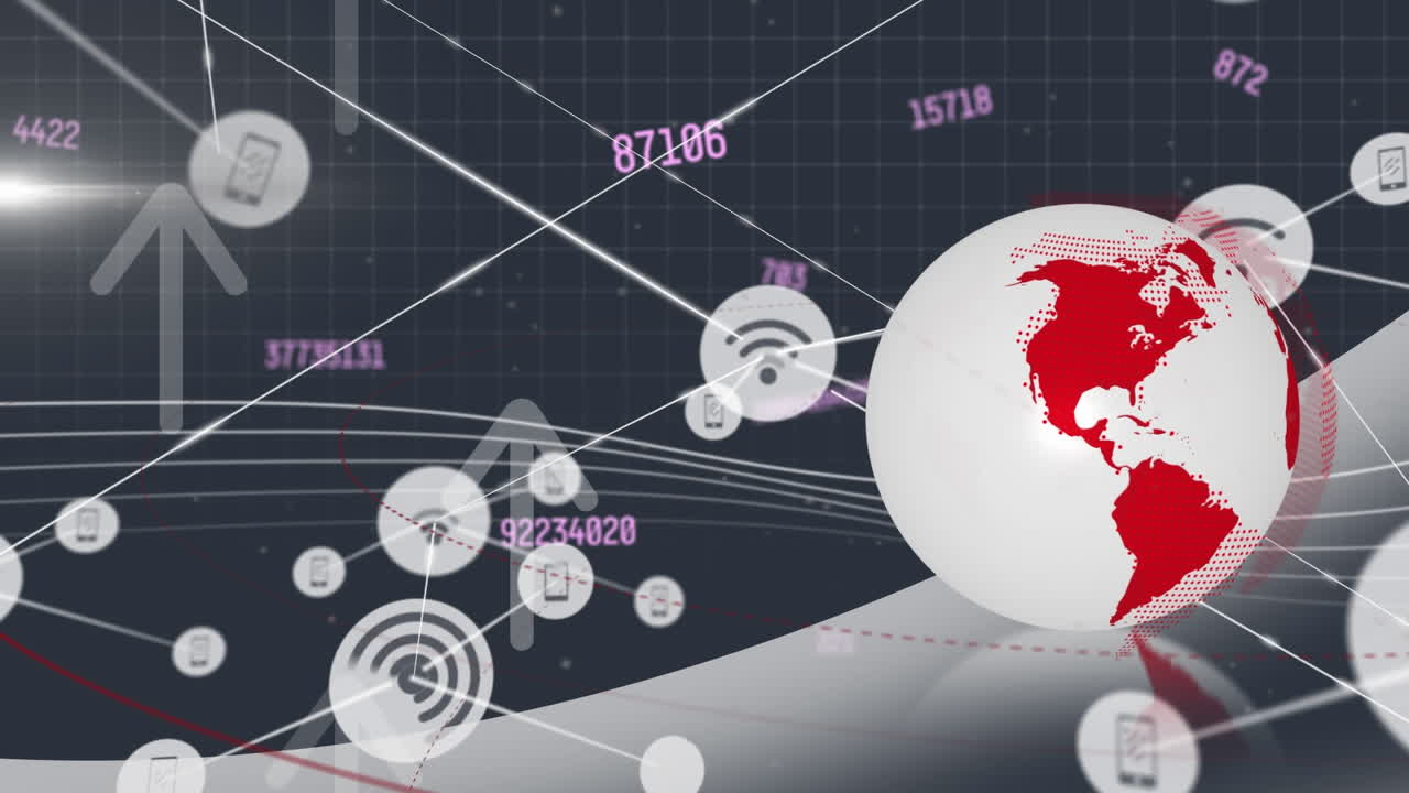 검은색 배경에 데이터 처리에 대한 아이콘으로 연결 네트워크의 애니메이션