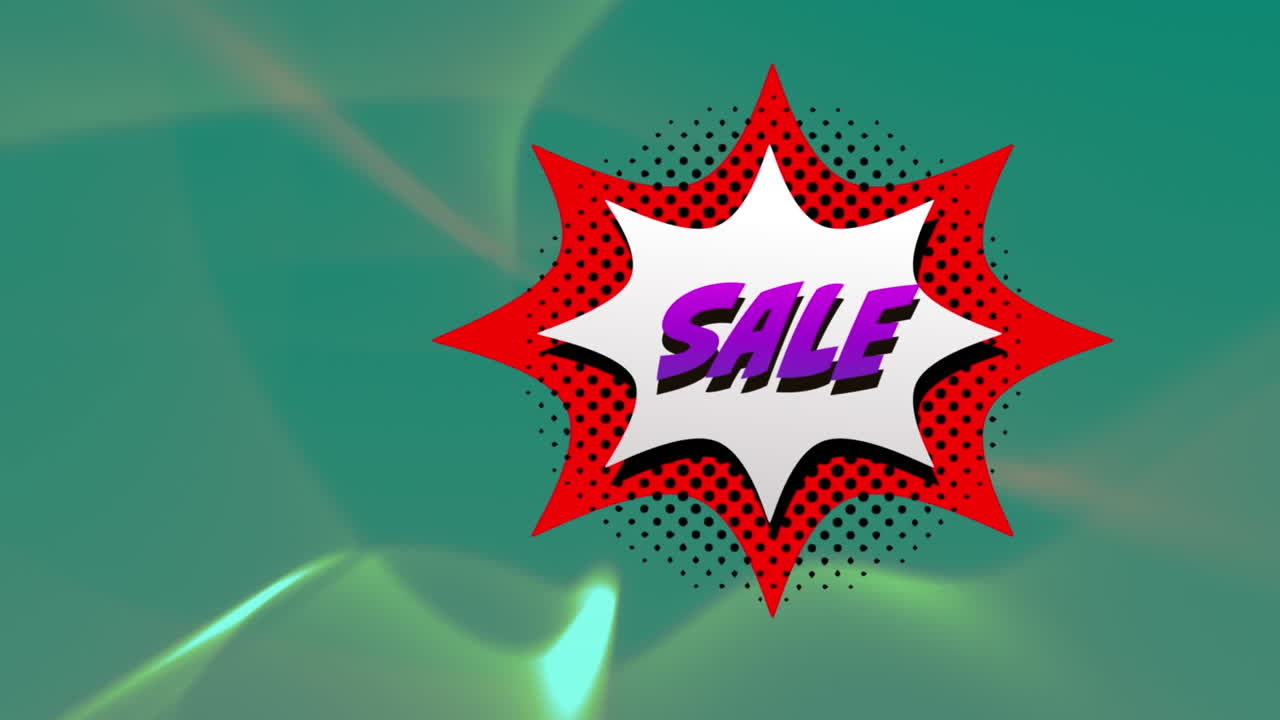 animación de texto de venta sobre burbuja de habla retro sobre fondo verde