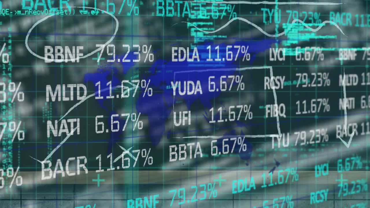Animation of financial data processing over mathematical equations