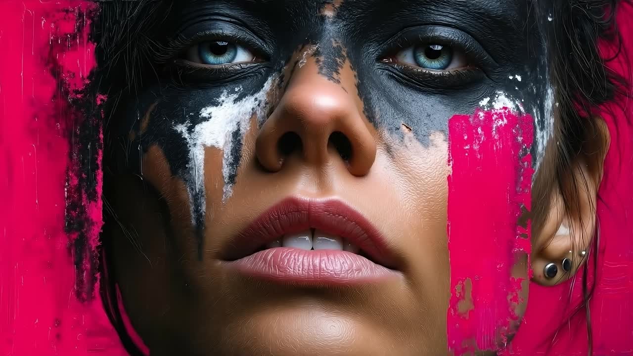 A woman with black and white paint on her face