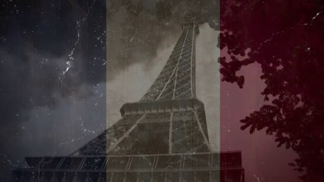 animation of flag of france and eiffel tower background
