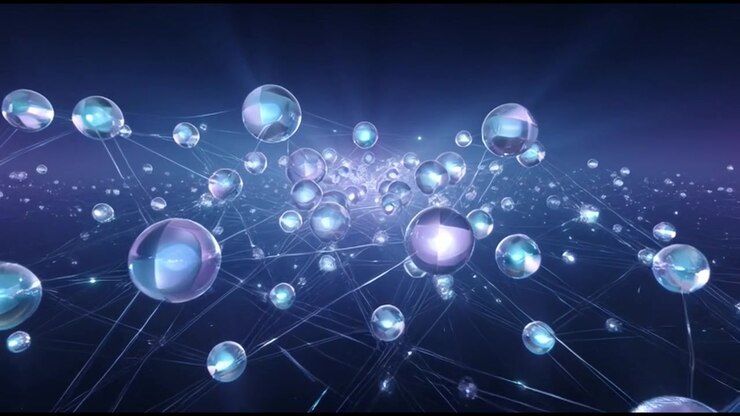 Abstract Network of Glowing Spheres Connected by Lines