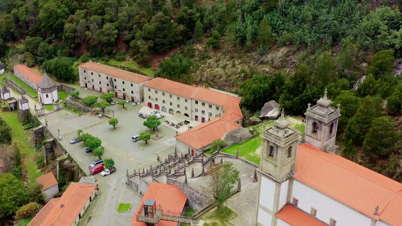Aerial over Sanctuary of the Lady of Peneda in Peneda-Ger&ecirc;s National Park, Portugal