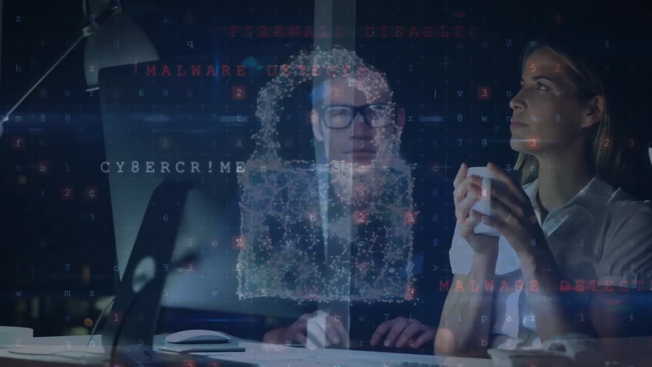 Animation of data processing over caucasian businesswoman using computer
