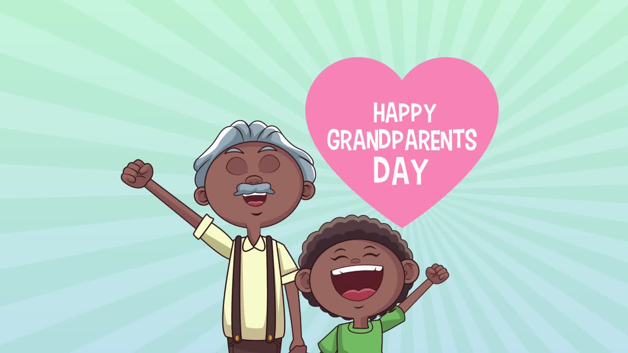 happy grandparents day lettering with afro grandfather and grandson