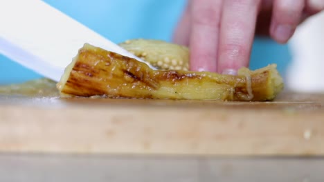 Cutting-Fried-Eggplant---Close-Up