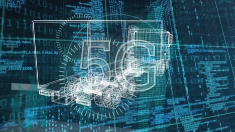 Animation-Des-LKW-Projekts-Und-5G-über-Datenverarbeitung-Im-Schwarzen-Und-Blauen-Raum