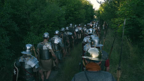 roman legion marching through woods