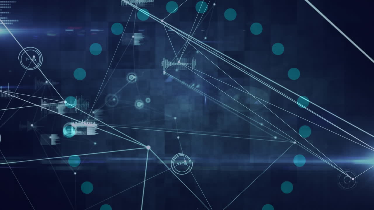 animación digital de la red de conexiones contra el procesamiento de datos en fondo azul