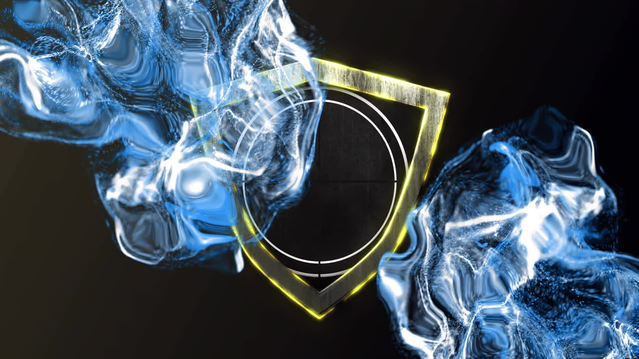 escudo con mira cruzada y ondas de energía azul brillante animación