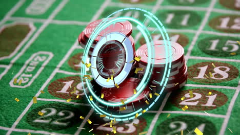 animation of scope scanning over playing chips on casino gambling board