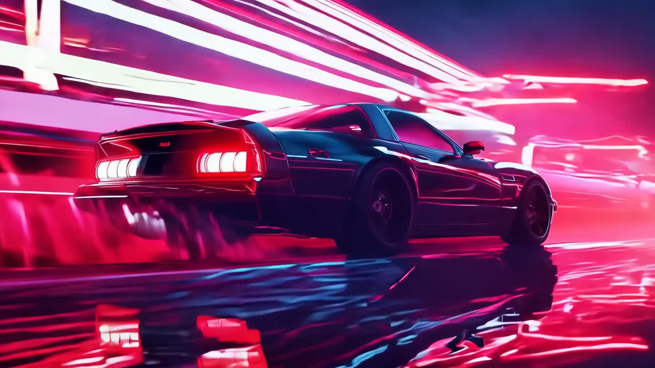 밤에 어두운 터널을 통해 운전하는 검은 스포츠카