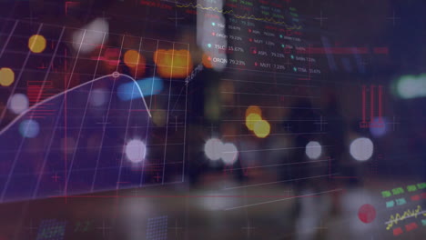 animación del mercado de valores y procesamiento de datos estadísticos contra la calle de la ciudad nocturna.