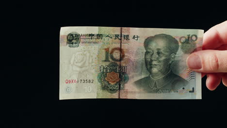 chinese 10 yuan banknote in hand