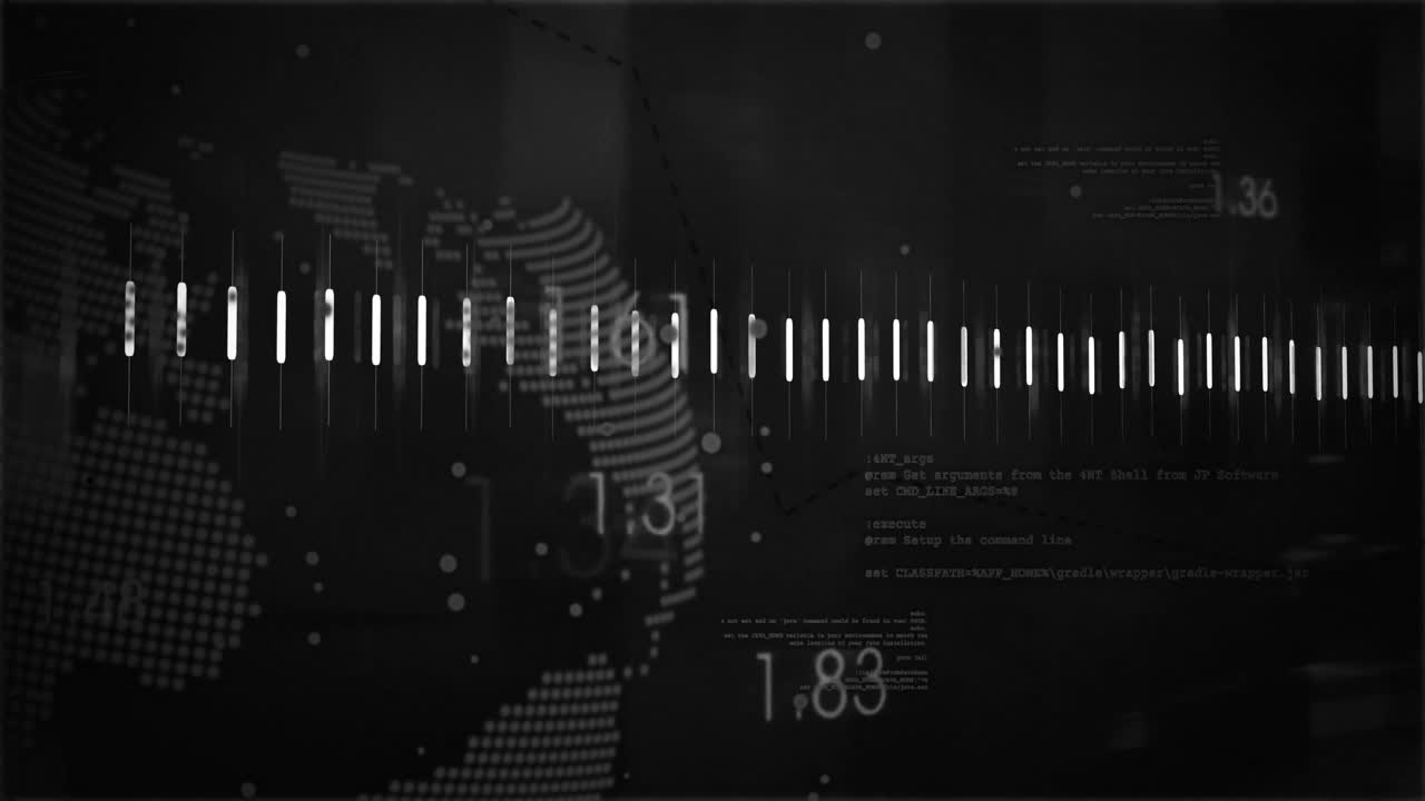 Digital world map with binary code and data processing animation