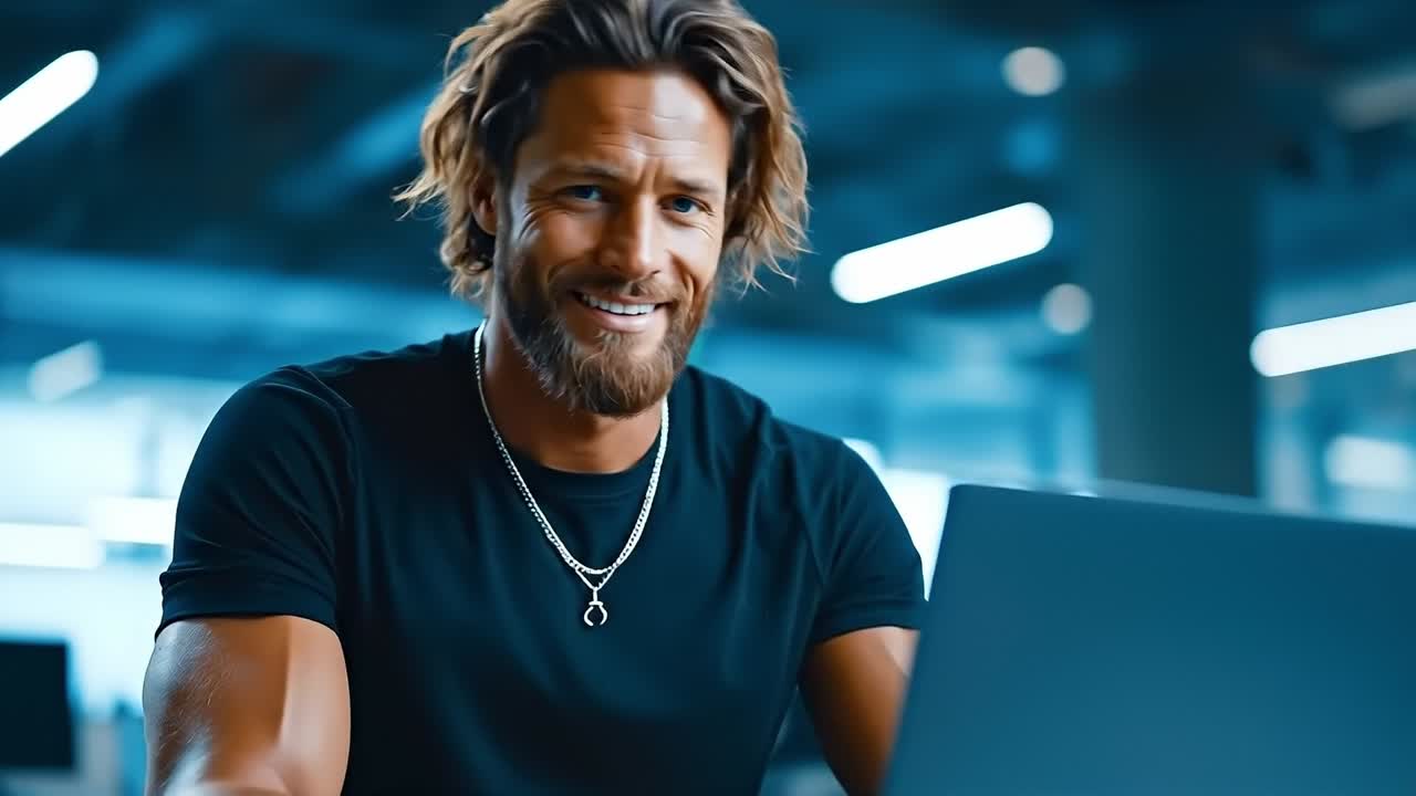 un hombre sentado en una mesa usando una computadora portátil