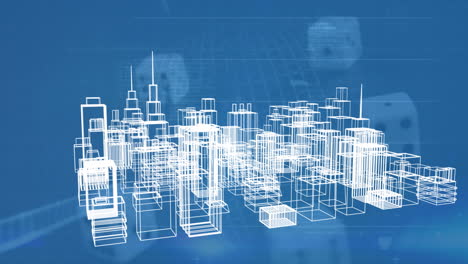 animation of data processing and city over dices