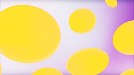 abstract yellow ovals flowing slowly like in liquid substance of purple and white colors, seamless loop. animation. big and small oval shaped figures on contrasting backdrop