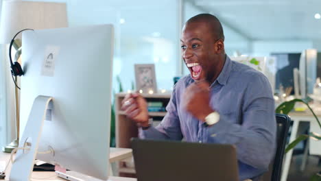 Business,-excited-and-black-man-cheering