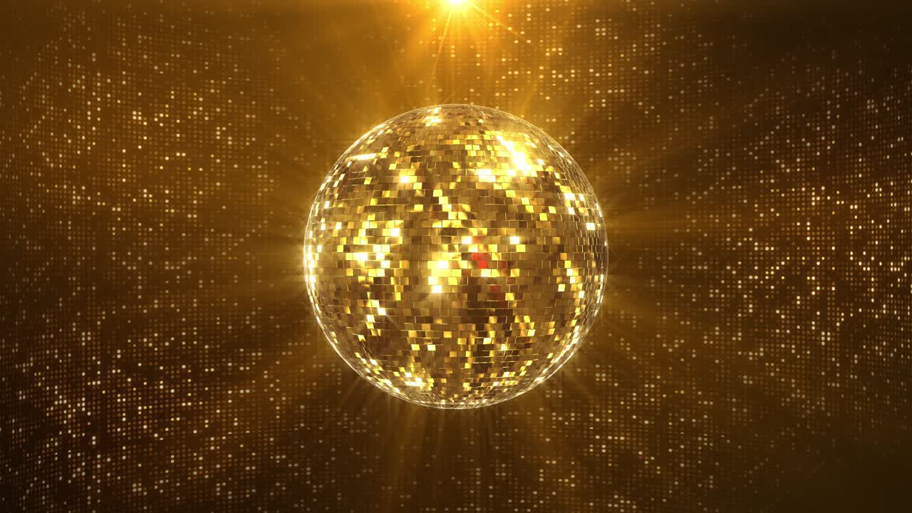 Festa da ballo, riflessi di palla a specchi, luci del palco del locale notturno, effetto scintillante, palla da discoteca appesa