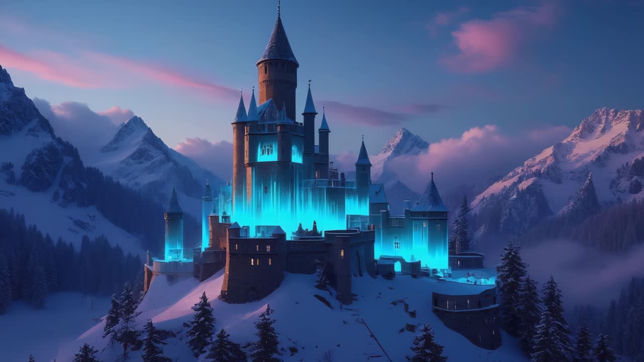 Fantasy Castle in Winter Landscape