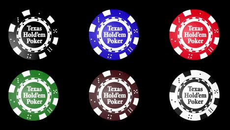 poker chips with texas hold’em poker text animation, background, rendering, with alpha channel, loop