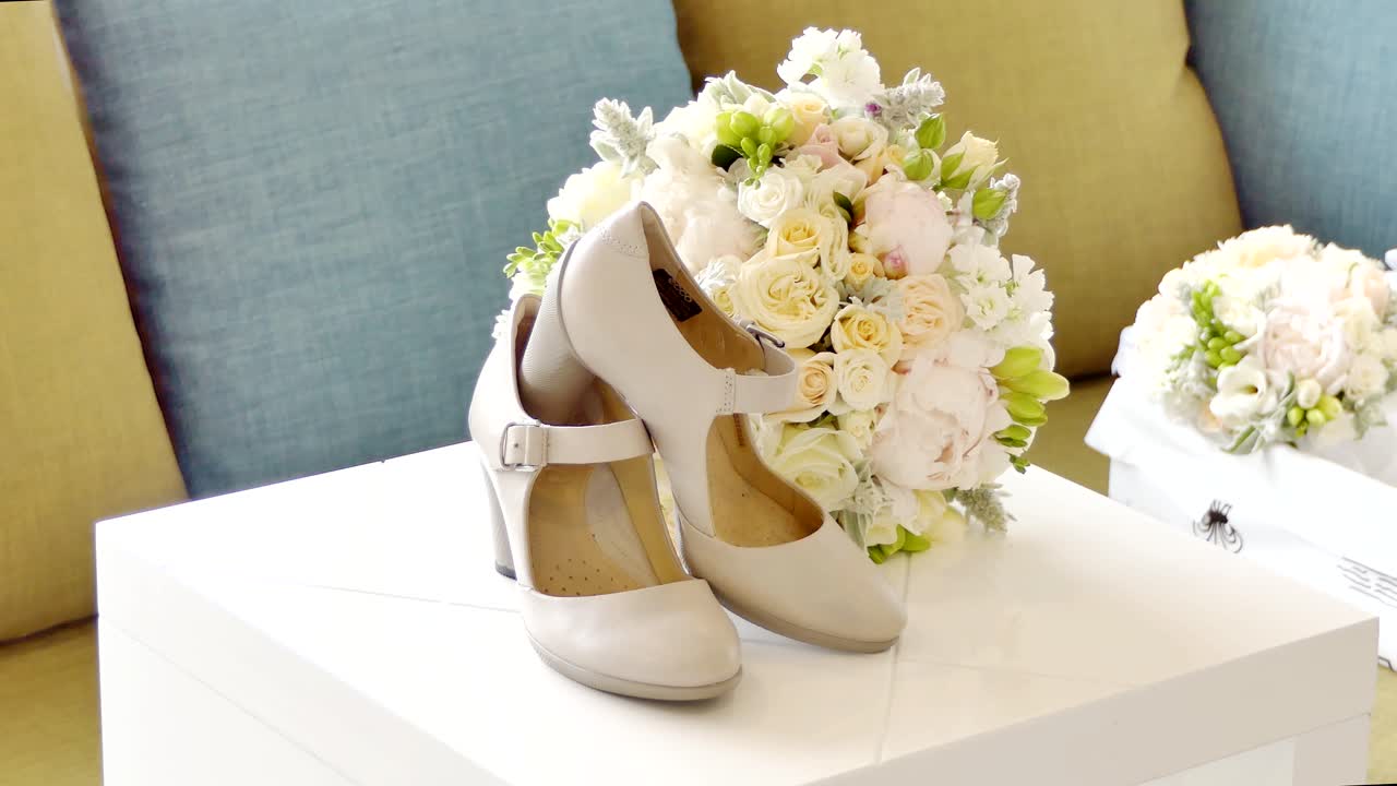 closeup shot of the bride wedding shoe