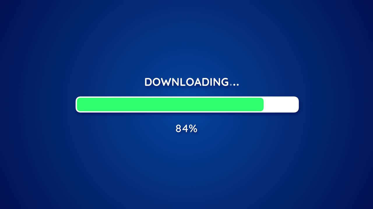 Digital Downloading Progress Bar with Percentage Display on Blue Screen Background