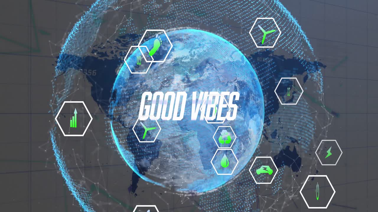 지구의 어두운 배경 위에 떨어지는 아이콘의 애니메이션