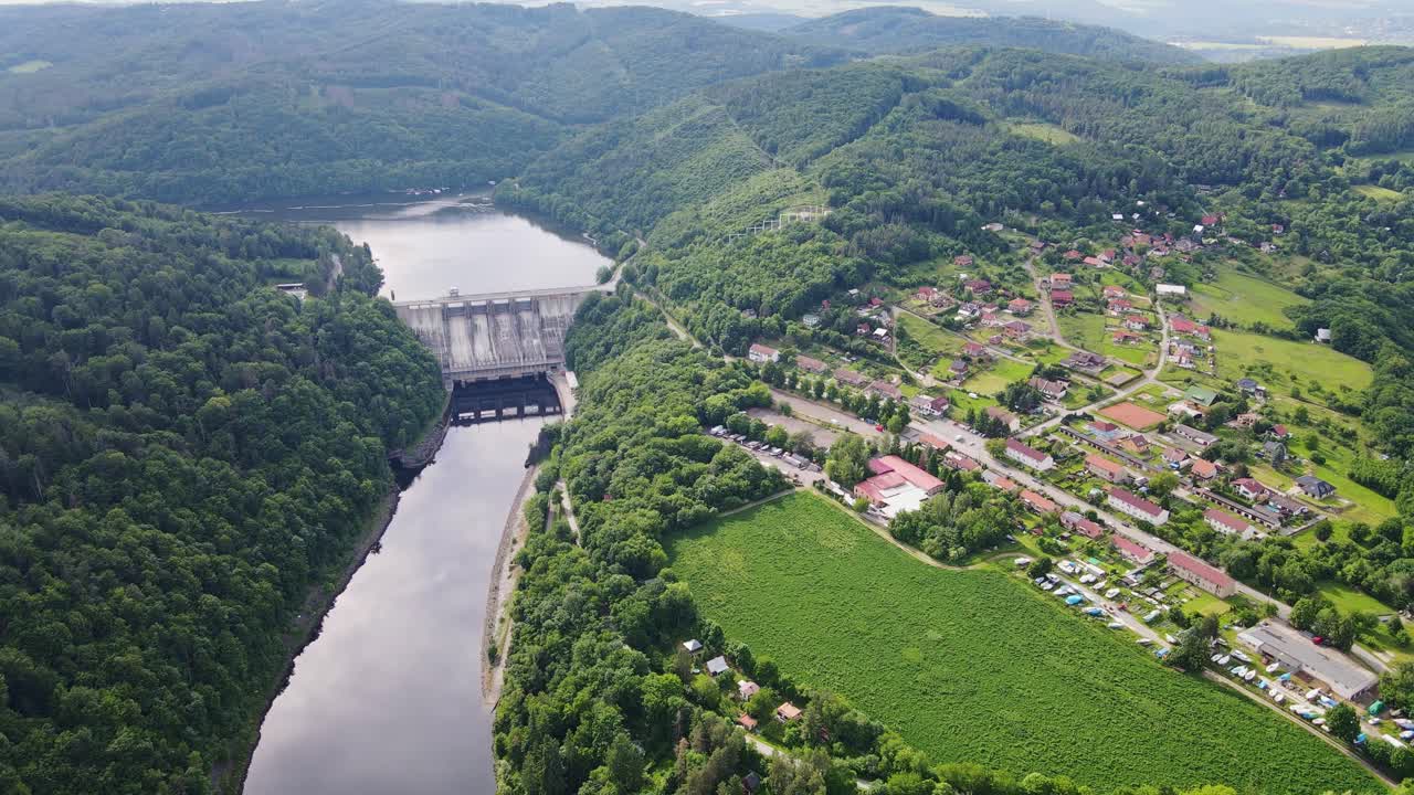 Hydroelectric Slapy Dam on Vltava River providing renewable energy, near Prague