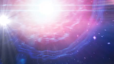 animación de estrellas brillantes en rastros de luz rosada y púrpura en el universo