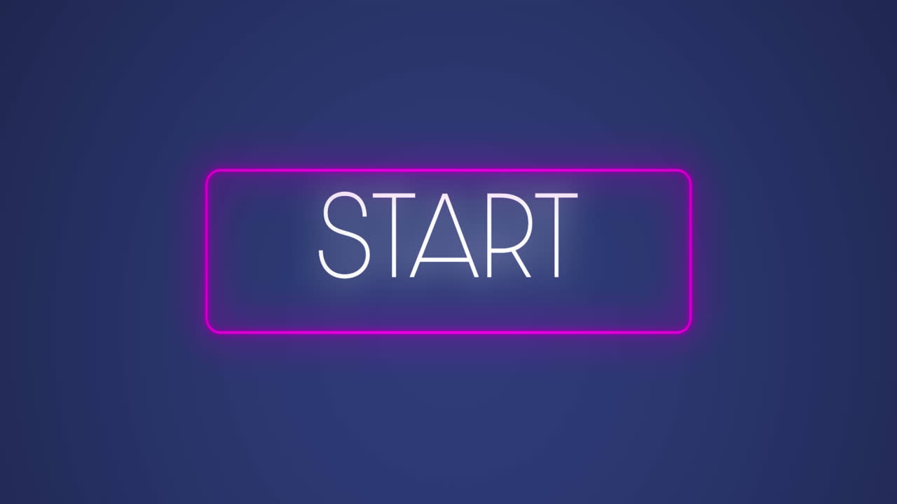 Animation of start text over neon purple banner against blue background