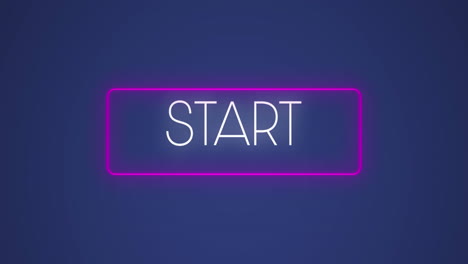 animación del texto de inicio sobre una pancarta púrpura de neón contra un fondo azul.
