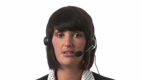 mujer en un auricular