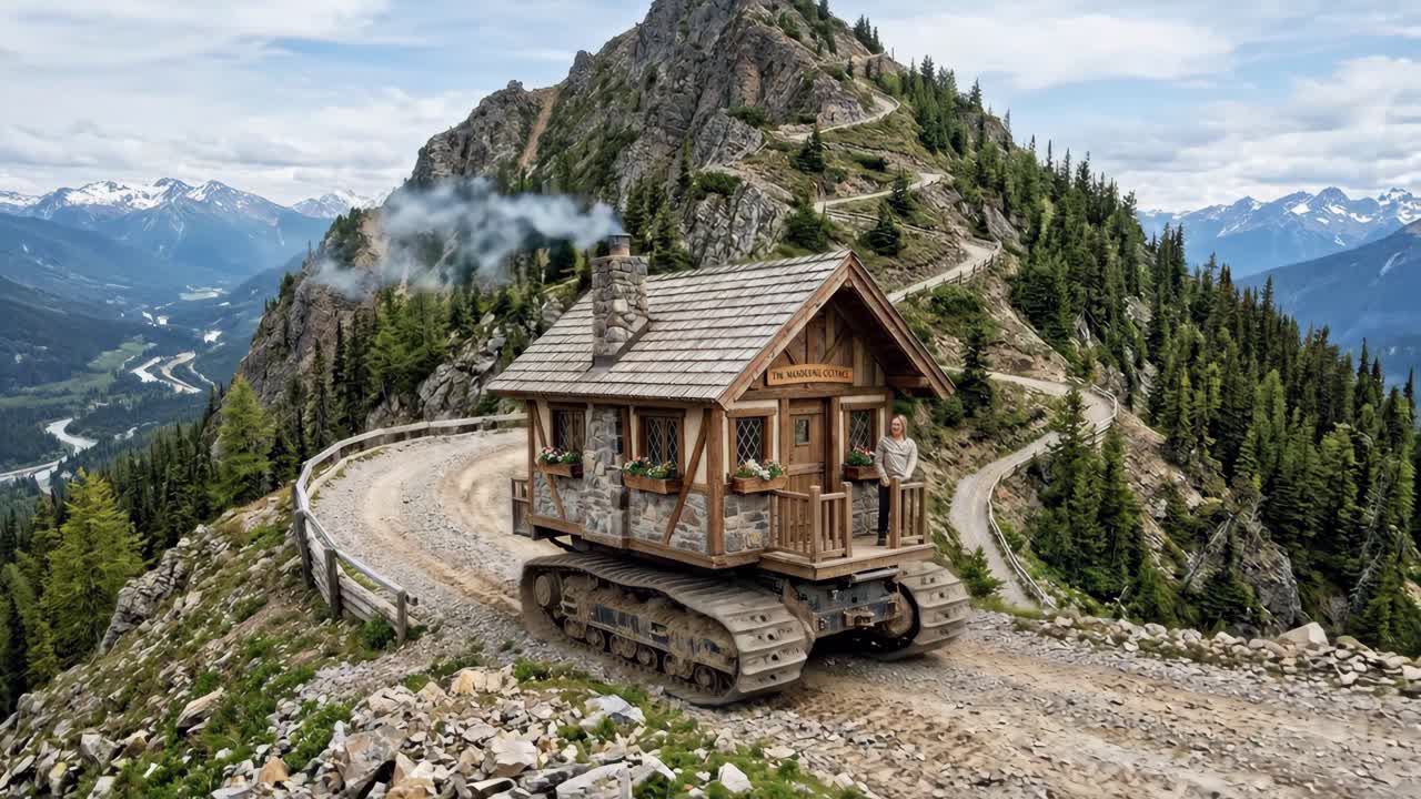 Rustikales Haus auf Ketten in einer malerischen Berglandschaft